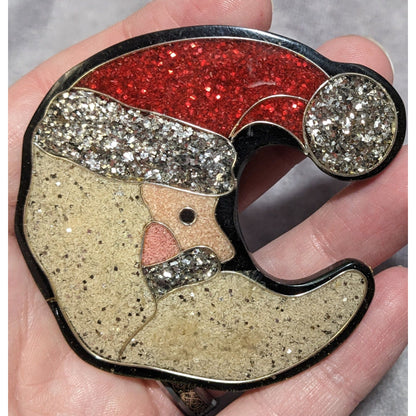 Glitter Moon Santa Brooch