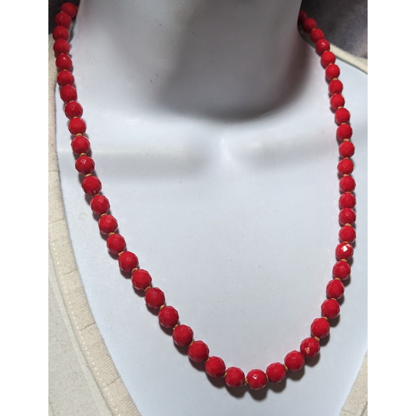 Vintage Japanese Red Glass Beaded Necklace