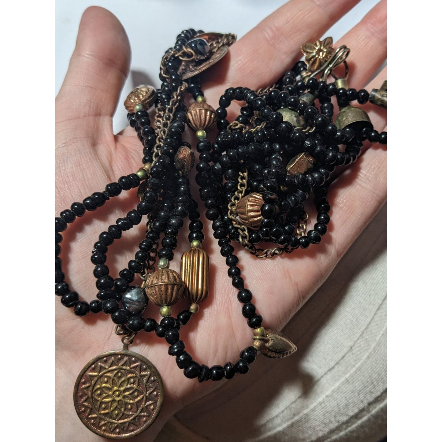 Bohemian Indie Multilayer Bead And Charm Necklace