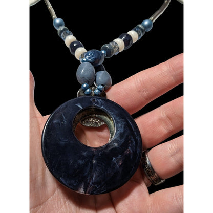 Blue And Silver Chunky Medallion Necklace
