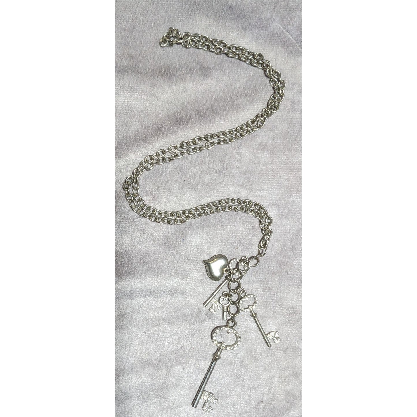 Silver Rhinestone Key Charm Cluster Necklace