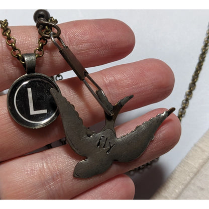 AEA Retro Flying Bird Initial Charm Necklace