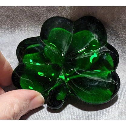 Green Glass Clover Paperweight