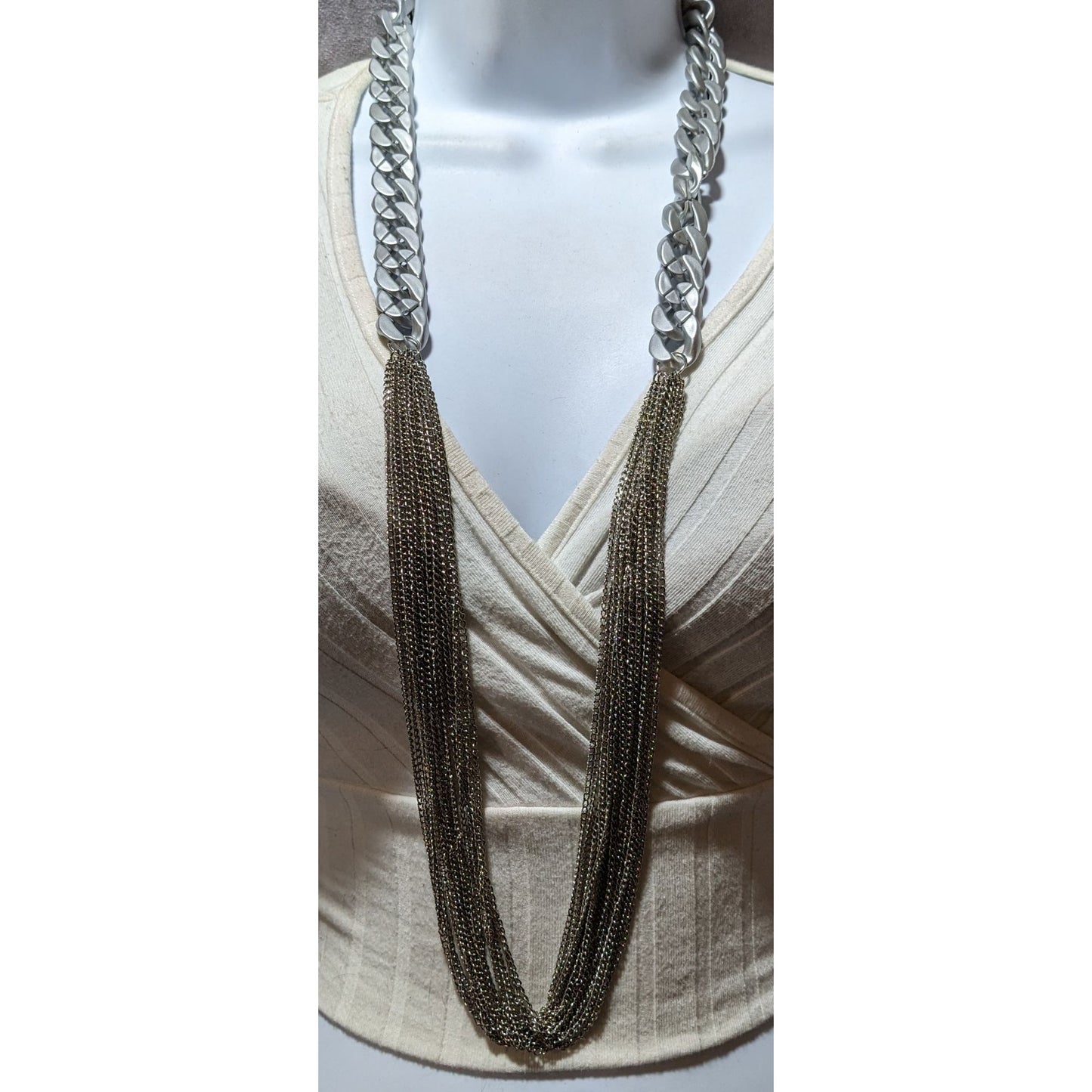 Silver Chain Costume Statement  Necklace