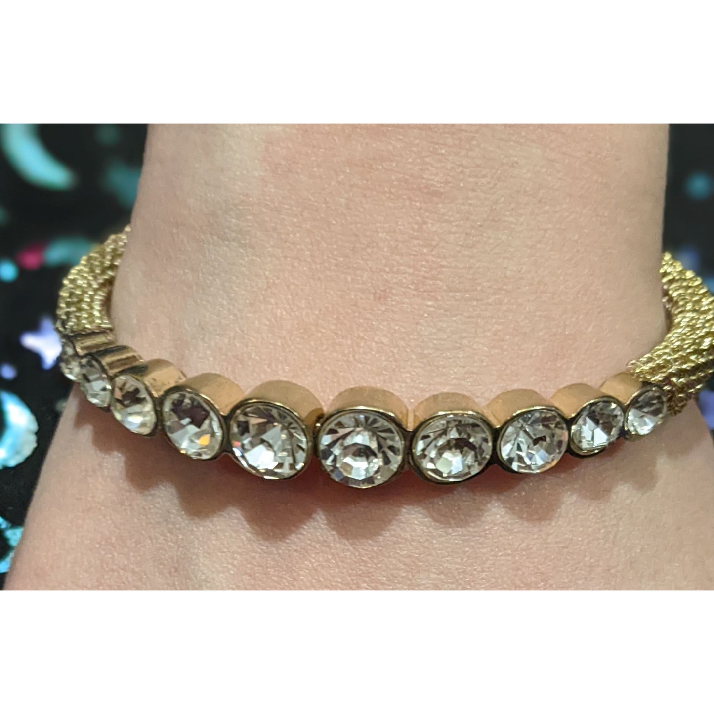 Gold Rhinestone Gemmed Statement Bracelet