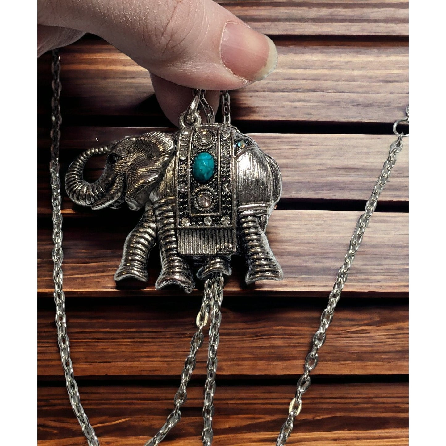 Silver Bohemian Elephant Pendant Necklace