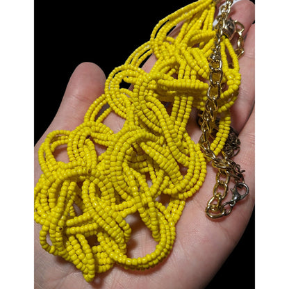 Braided Yellow Glass Seed Bead Necklace