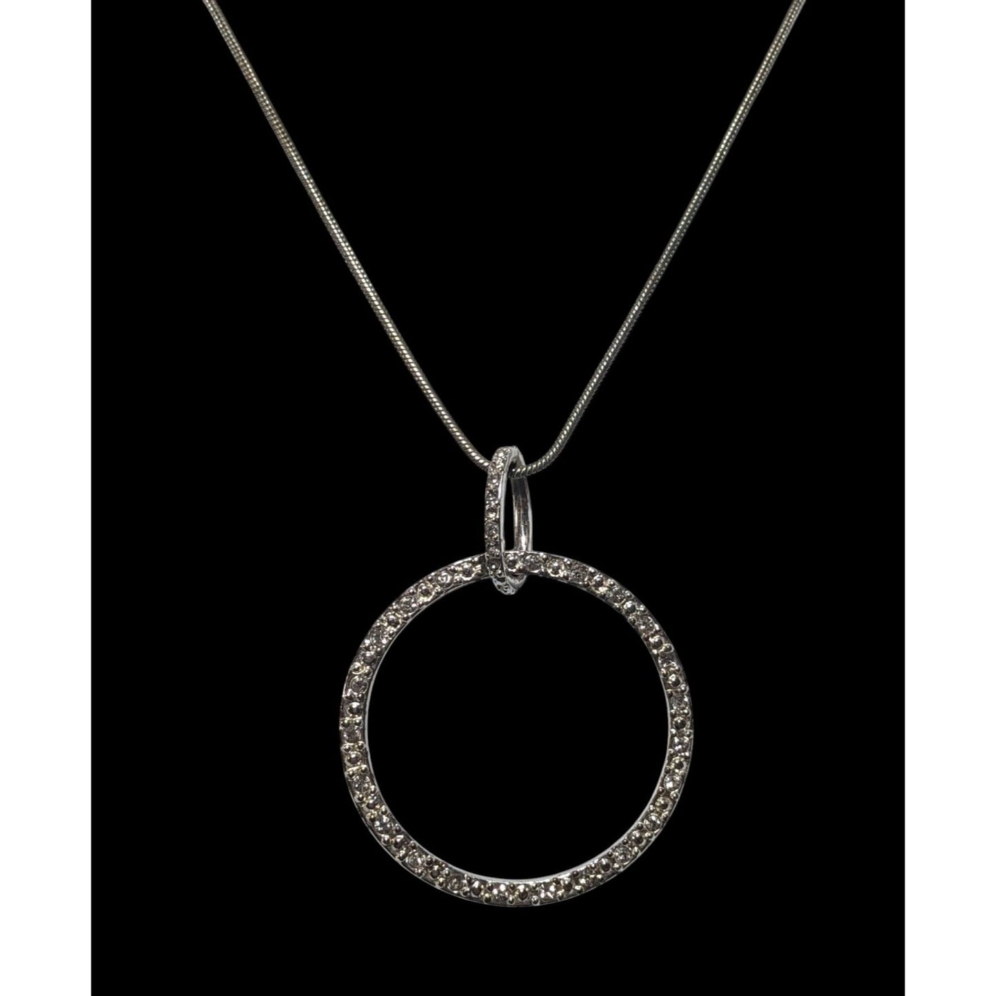 Vintage Silver Tone Trifari Rhinestone Open Circle Necklace