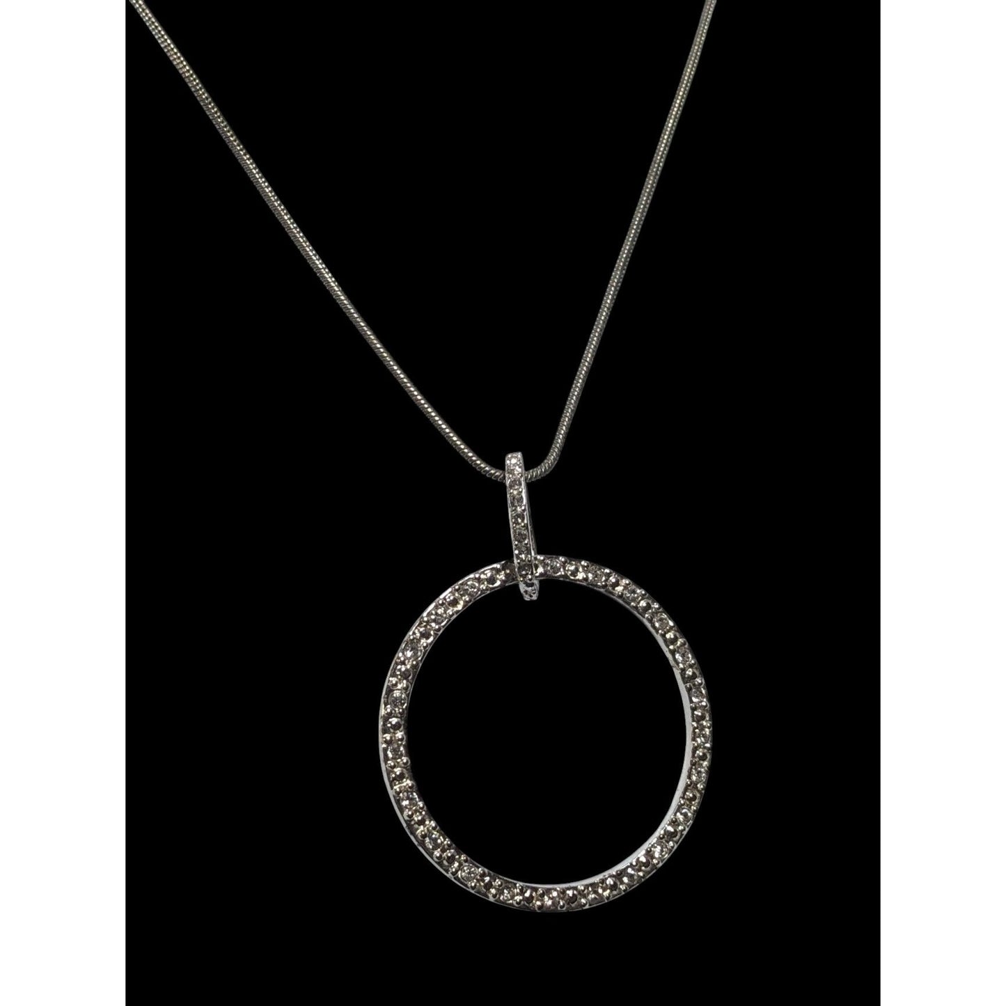 Vintage Silver Tone Trifari Rhinestone Open Circle Necklace