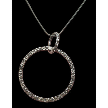 Vintage Silver Tone Trifari Rhinestone Open Circle Necklace