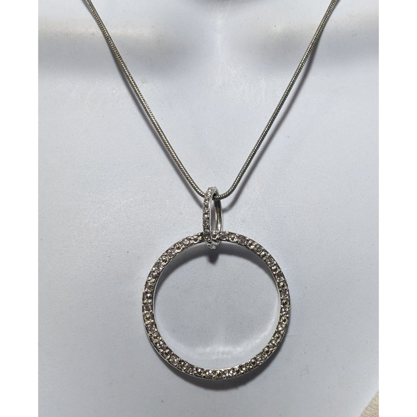 Vintage Silver Tone Trifari Rhinestone Open Circle Necklace