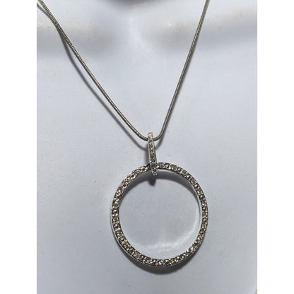 Vintage Silver Tone Trifari Rhinestone Open Circle Necklace