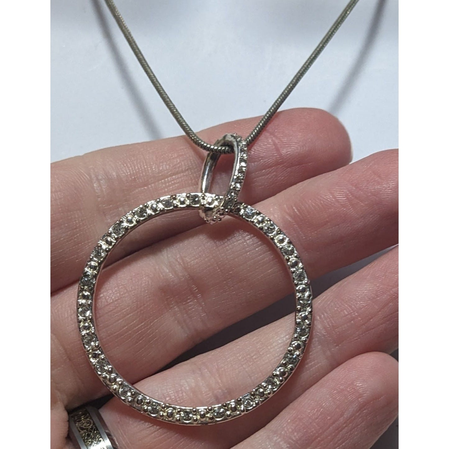 Vintage Silver Tone Trifari Rhinestone Open Circle Necklace