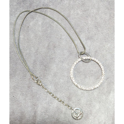 Vintage Silver Tone Trifari Rhinestone Open Circle Necklace