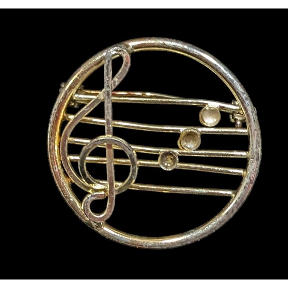 Vintage Treble Clef Music Notes Gold Tone Brooch