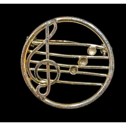 Vintage Treble Clef Music Notes Gold Tone Brooch