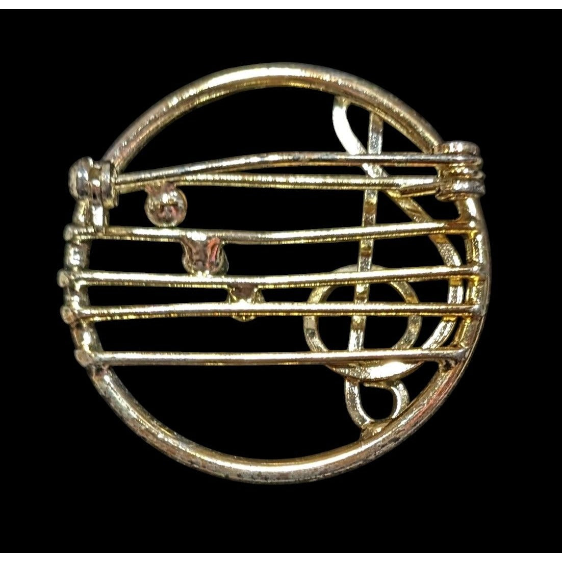 Vintage Treble Clef Music Notes Gold Tone Brooch