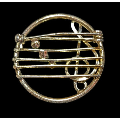 Vintage Treble Clef Music Notes Gold Tone Brooch