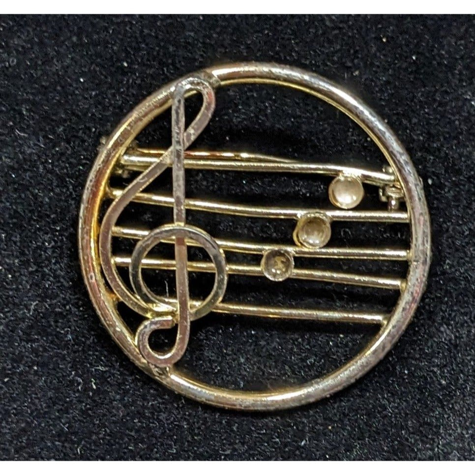 Vintage Treble Clef Music Notes Gold Tone Brooch