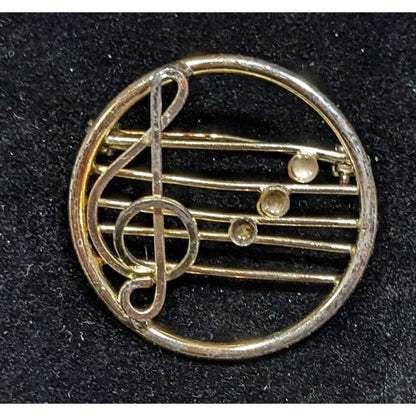 Vintage Treble Clef Music Notes Gold Tone Brooch
