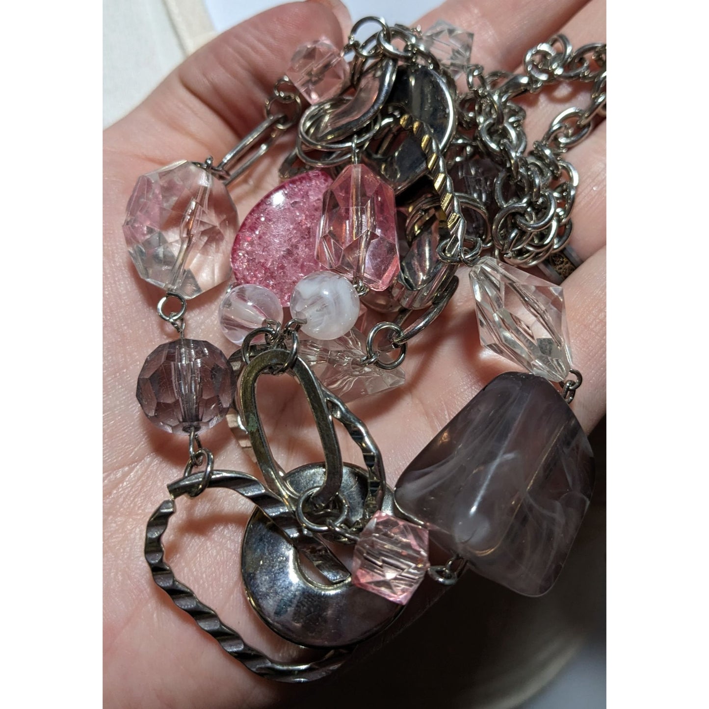 Pink And Silver Chunky Gemmed Statement Necklace