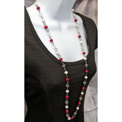 Red White And Clear Faceted Bead Necklace