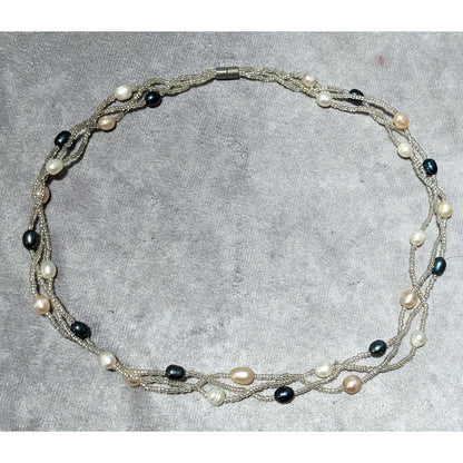 Braided Glass Beaded Pearl Magnetic Necklace