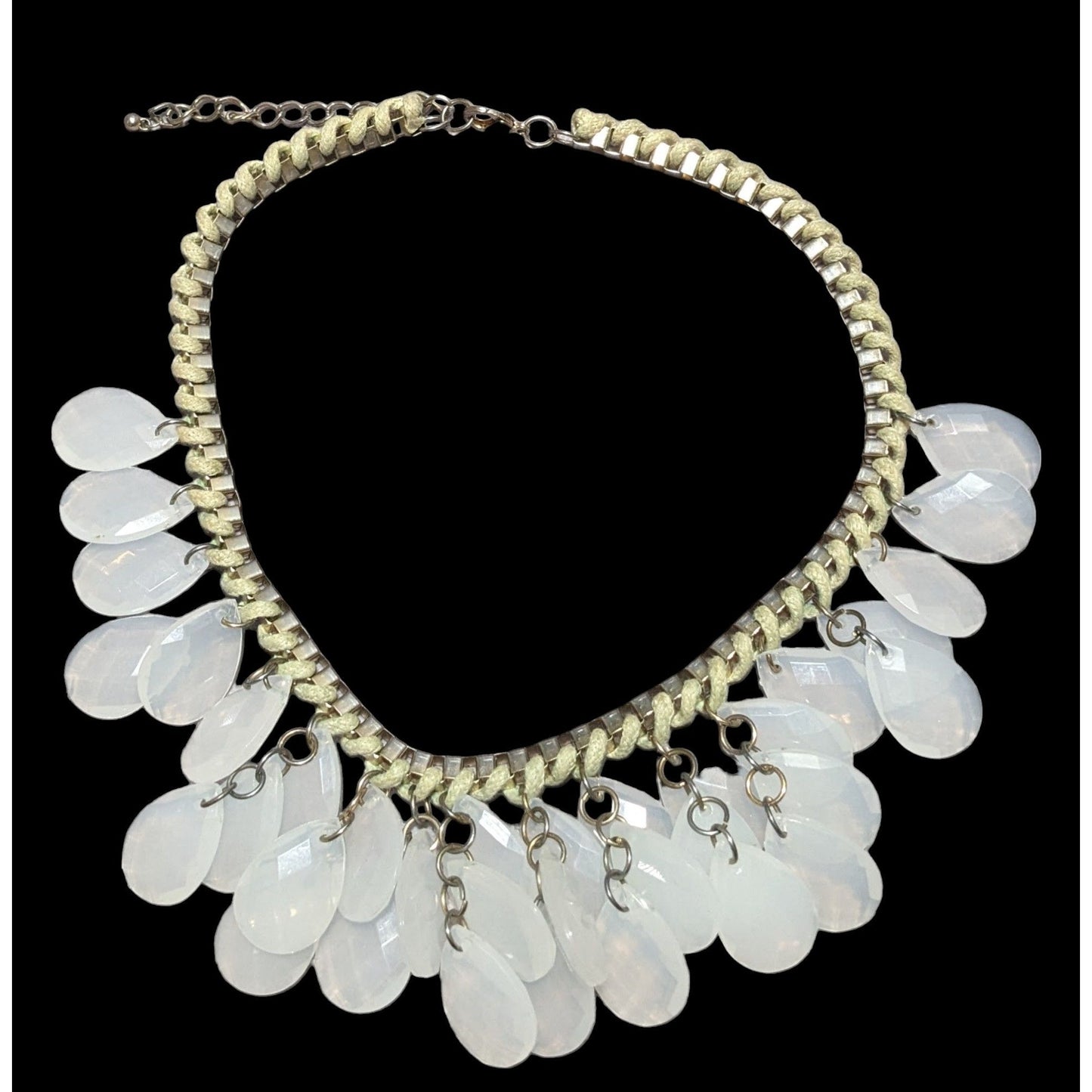 Chunky White Teardrop Box Chain Woven Necklace