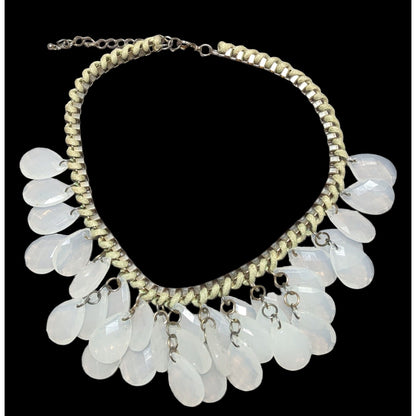 Chunky White Teardrop Box Chain Woven Necklace