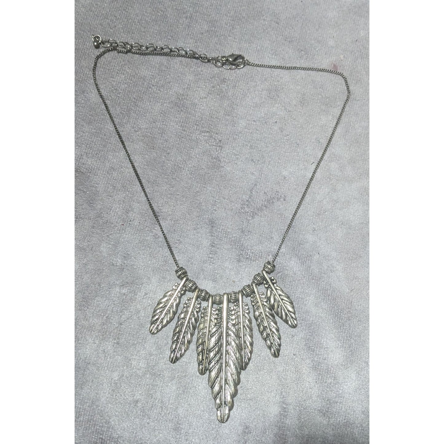 Silver Graduated Feather Charm  Necklace