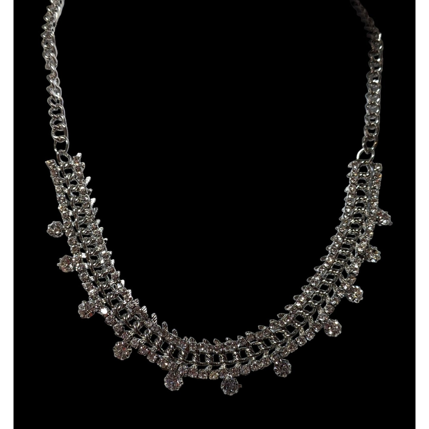 Elegant Silver Rhinestone Statement Necklace