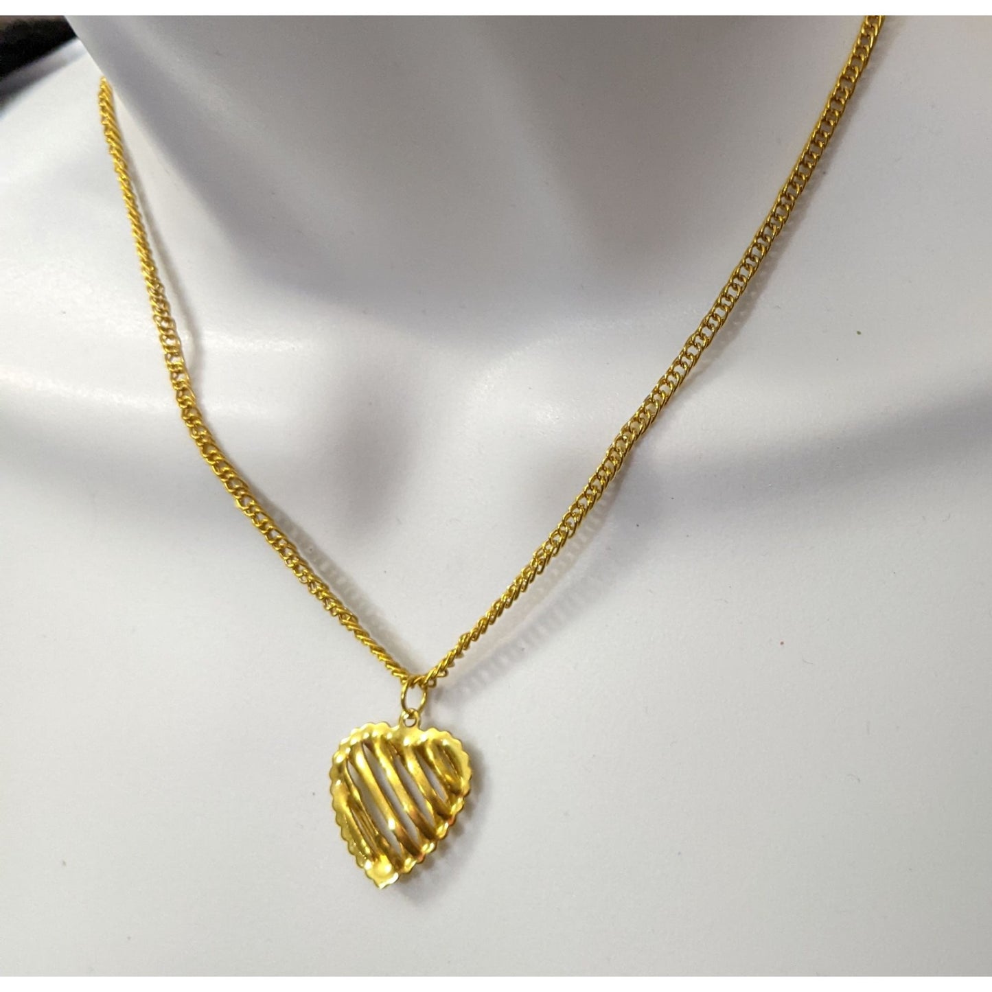 Gold Slotted Heart Necklace And Earring Set