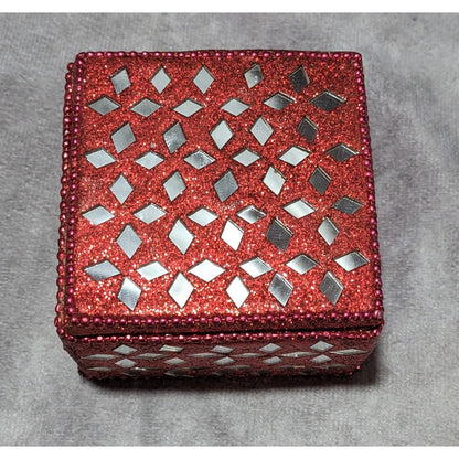 Red Beaded Mirrored Trinket Box