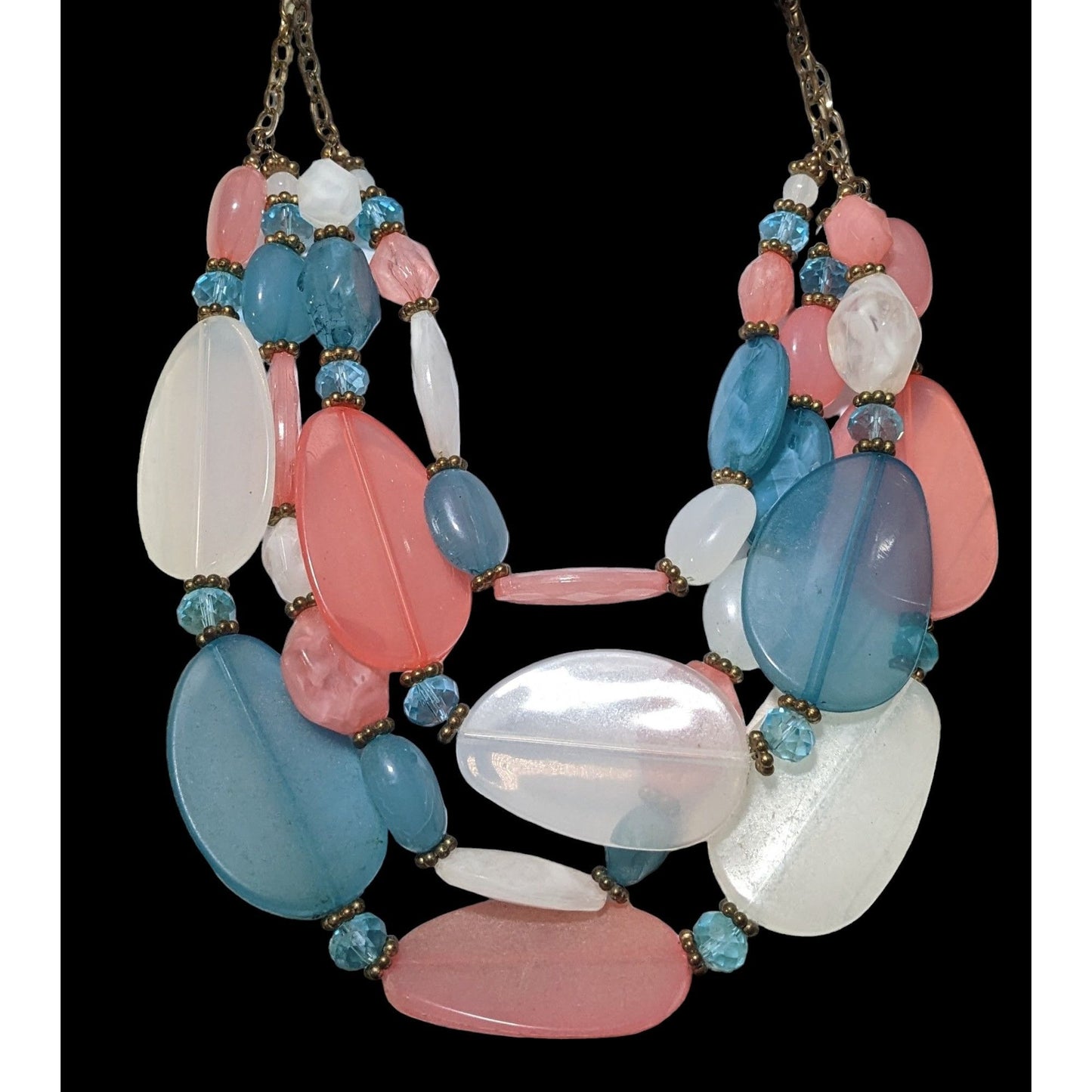 Chunky Pink Blue And White Statement Necklace