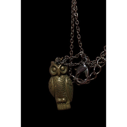 Vintage Minimalist Antiqued Gold Owl Necklace