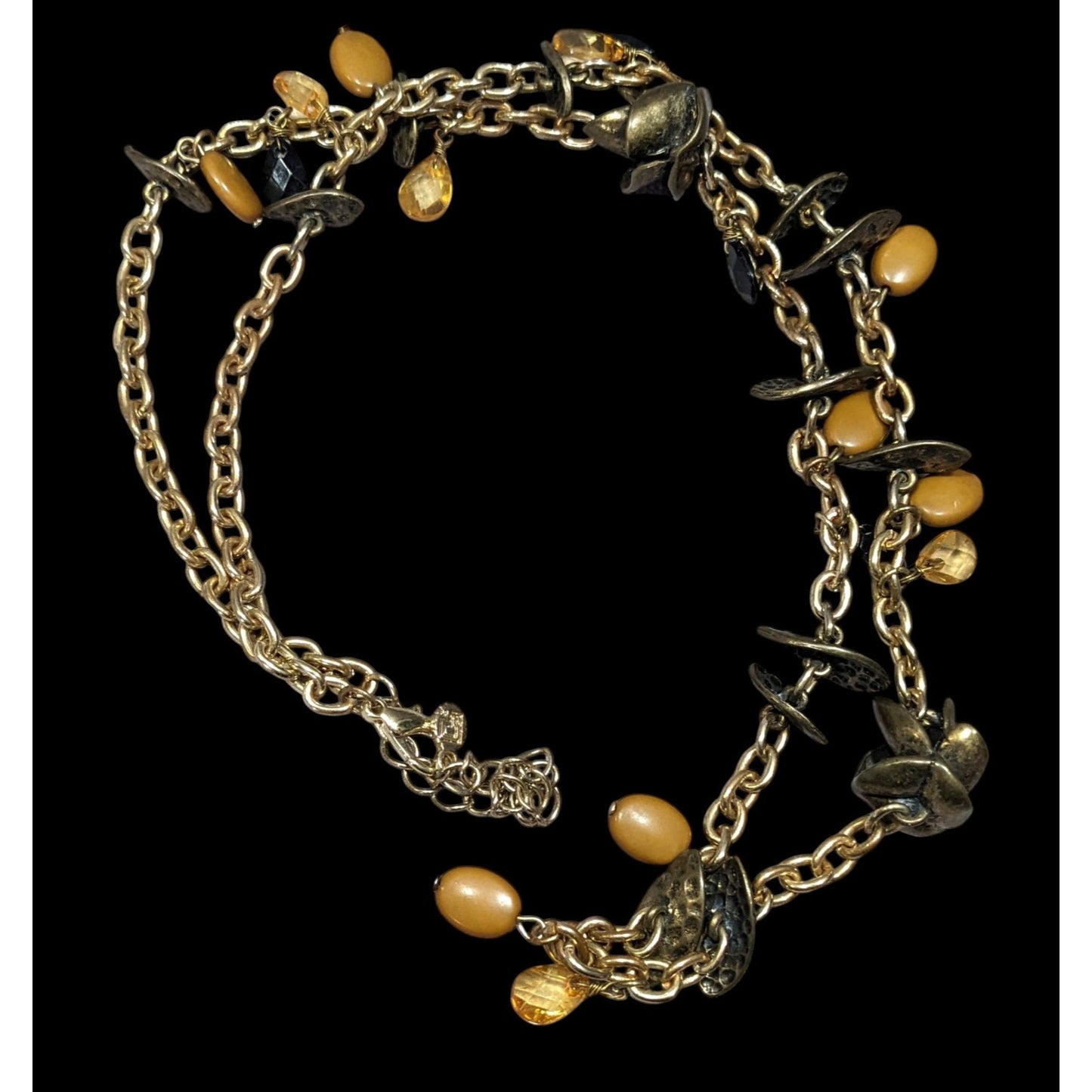 Bohemian Brown Black And Gold Tone Charm Necklace