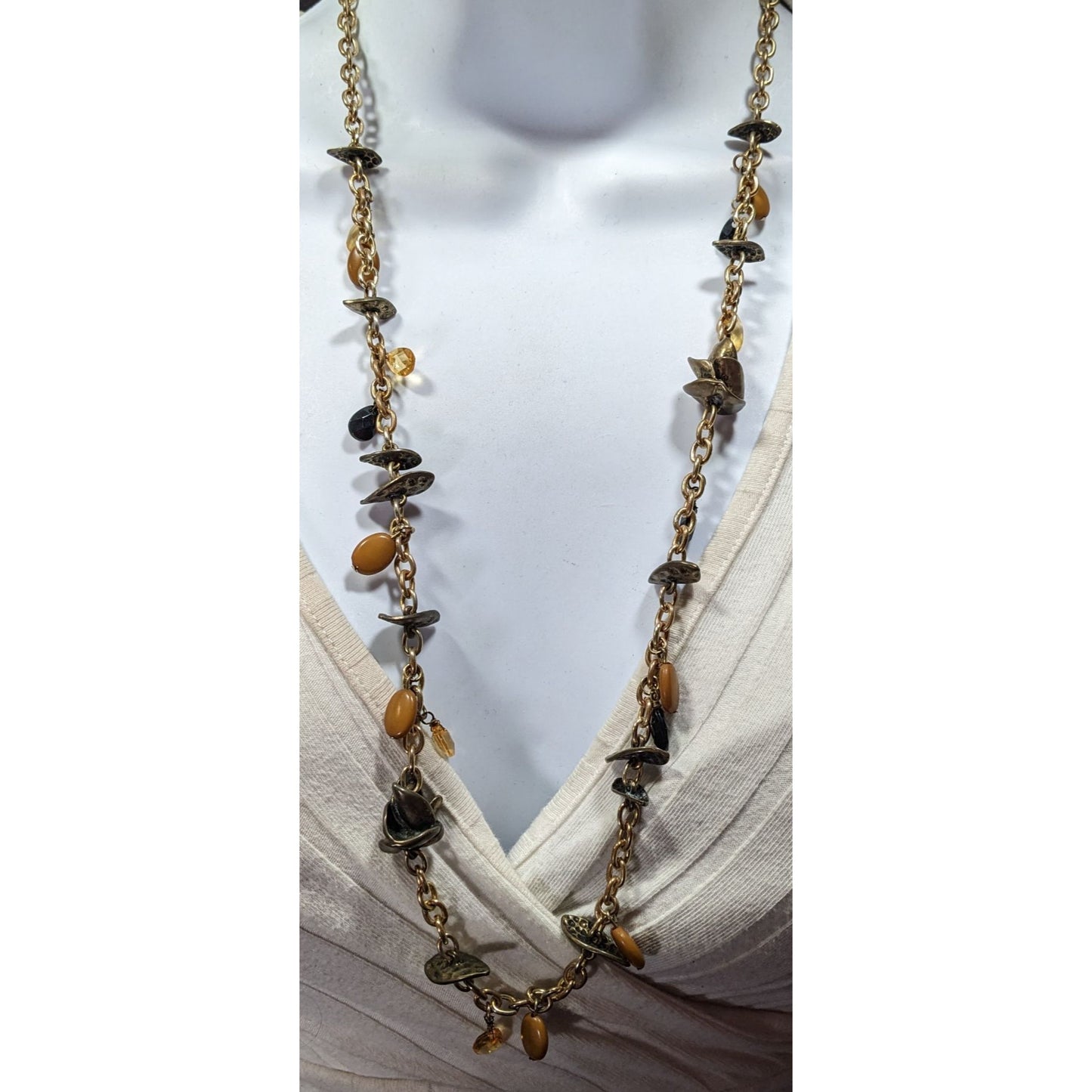 Bohemian Brown Black And Gold Tone Charm Necklace