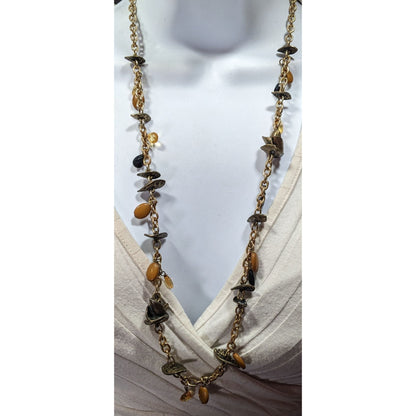 Bohemian Brown Black And Gold Tone Charm Necklace
