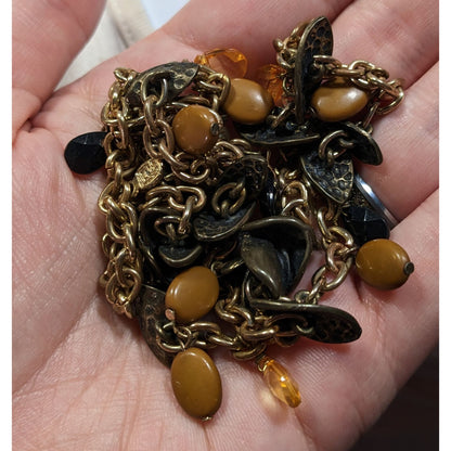 Bohemian Brown Black And Gold Tone Charm Necklace