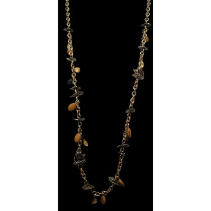 Bohemian Brown Black And Gold Tone Charm Necklace