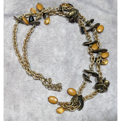 Bohemian Brown Black And Gold Tone Charm Necklace
