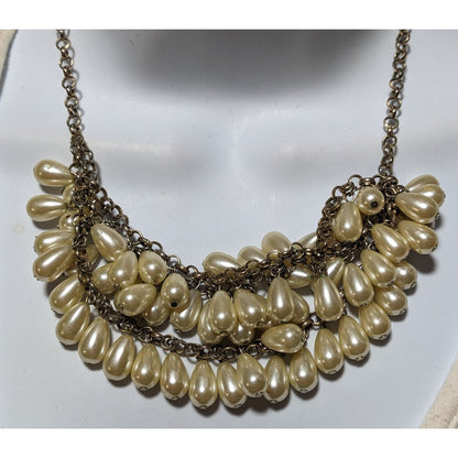 Teardrop Pearl Triple Layer Fringe Necklace