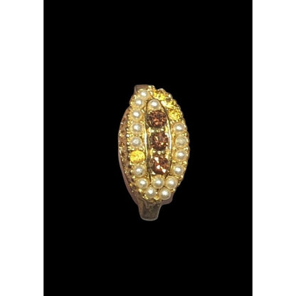 Vintage Gemmed Seed Pearl Gold Tone Adjustable Ring Size 5 1/2