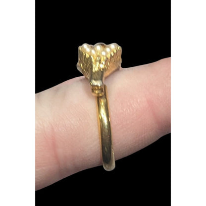 Vintage Gemmed Seed Pearl Gold Tone Adjustable Ring Size 5 1/2