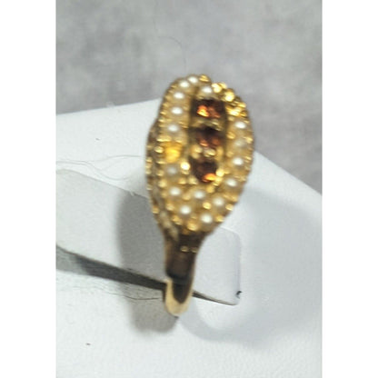 Vintage Gemmed Seed Pearl Gold Tone Adjustable Ring Size 5 1/2