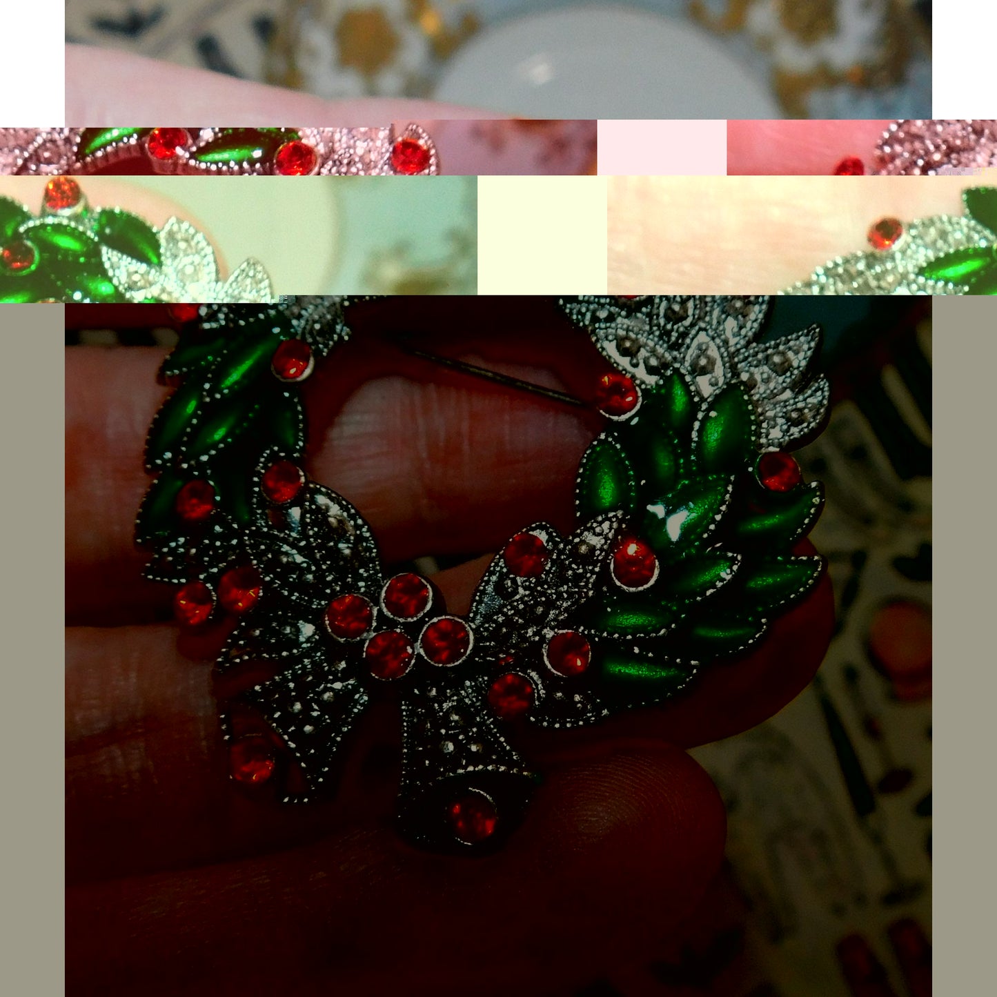 Vintage Kenneth Cole Wreath Brooch With Red Rhinestones