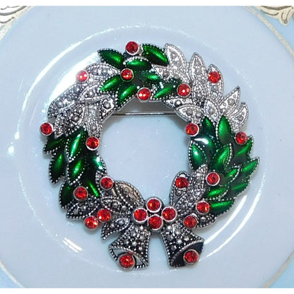 Vintage Kenneth Cole Wreath Brooch With Red Rhinestones