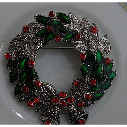 Vintage Kenneth Cole Wreath Brooch With Red Rhinestones