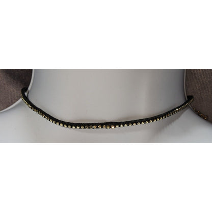 Gothic Minimalist Faux Suede Black Gold Tone Stud Choker 12 Inch