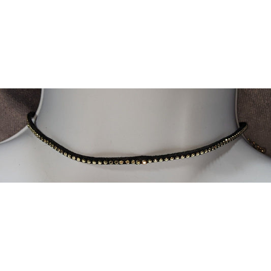Gothic Minimalist Faux Suede Black Gold Tone Stud Choker 12 Inch